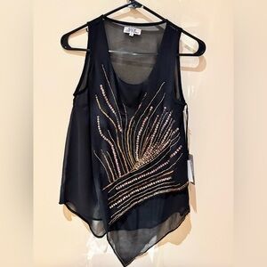 Funky Black and Rose Gold Embellished Tank Top